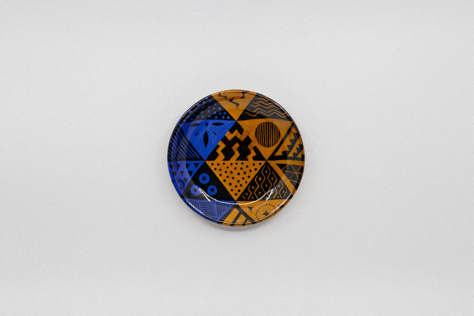 【飴釉＆コバルト】5寸平皿 -TEXTILE-