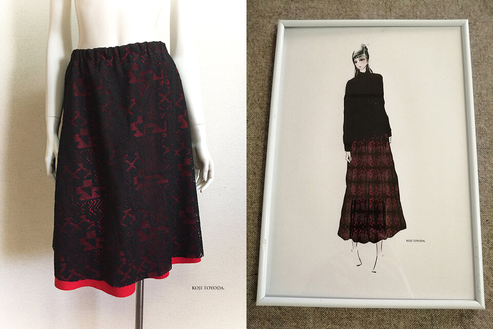 1点もの・デザイン画付き】リバーシブル2枚重ねフレアースカート（KOJI  