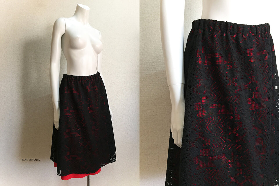 1点もの・デザイン画付き】リバーシブル2枚重ねフレアースカート（KOJI  