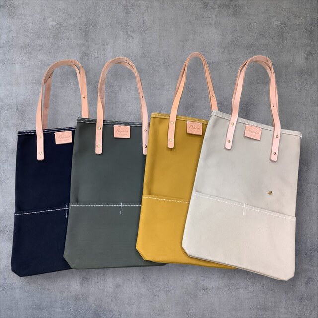 【Reprise】タテ長キャンバストート（ハンドメイド／レザーハンドル／長さ調整可）