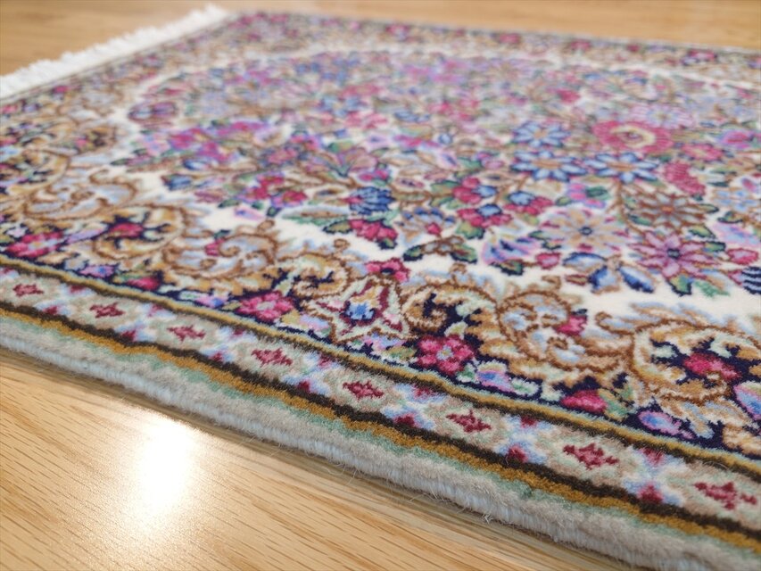 ペルシャ絨毯ケルマン産 フラワー 花柄 玄関マット小 75（83フサ