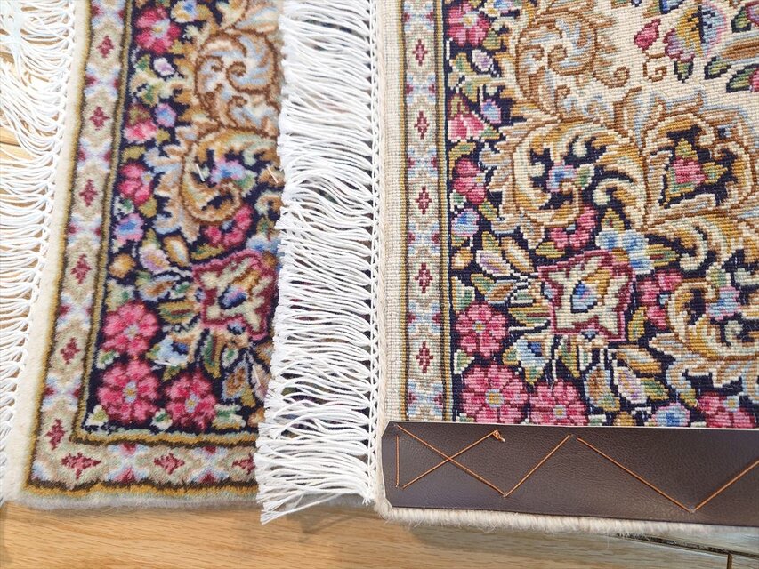 ペルシャ絨毯ケルマン産 フラワー 花柄 玄関マット小 75（83フサ