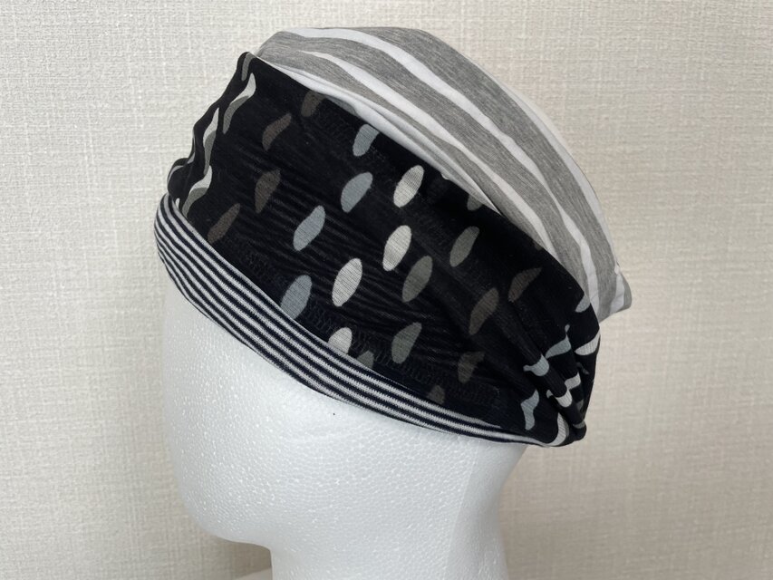 ターバン兼用ドット・ストライプ&モノトーン手作りハンドメイドネック  