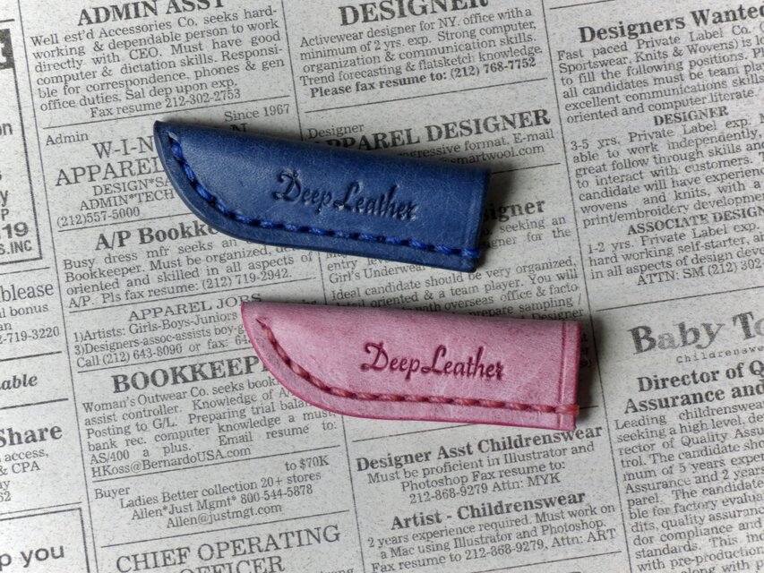 イタリア革の鉛筆キャップ／ペンシルキャップ／２個セット／ブルー&ピンク