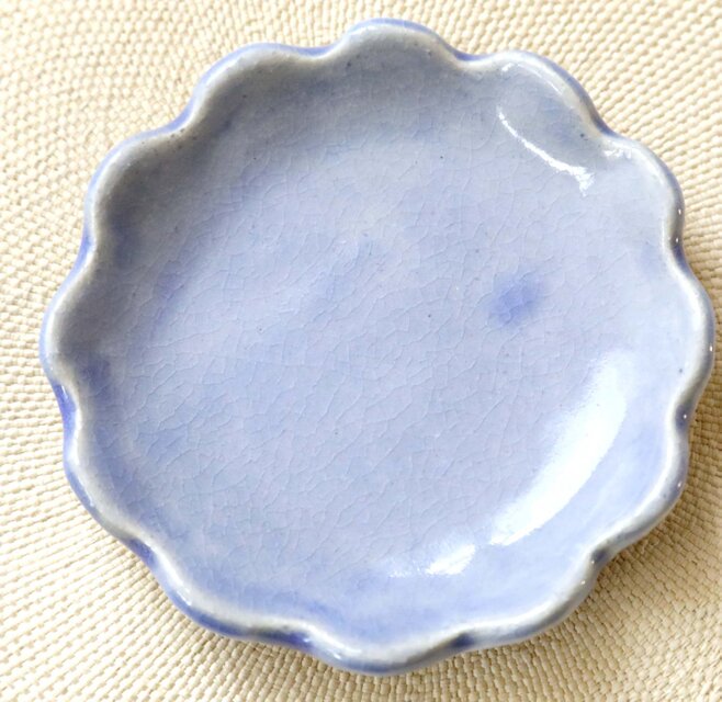 十二花弁輪花小皿 シーブルー