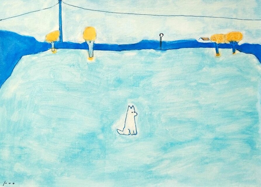 一点物｜犬の絵｜原画「金木犀」※額縁入り（四つ切サイズ