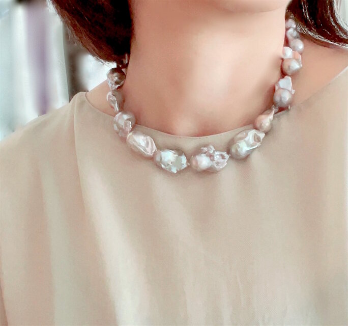 オイスターパールのチョーカー　シルバー（染め） 中粒 1点のみ