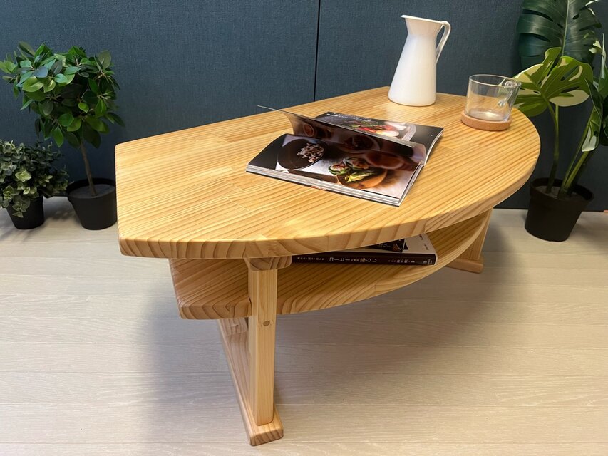 送料無料】 ローテーブル 扇形 90cm 45cm 35cm パイン ナチュラル