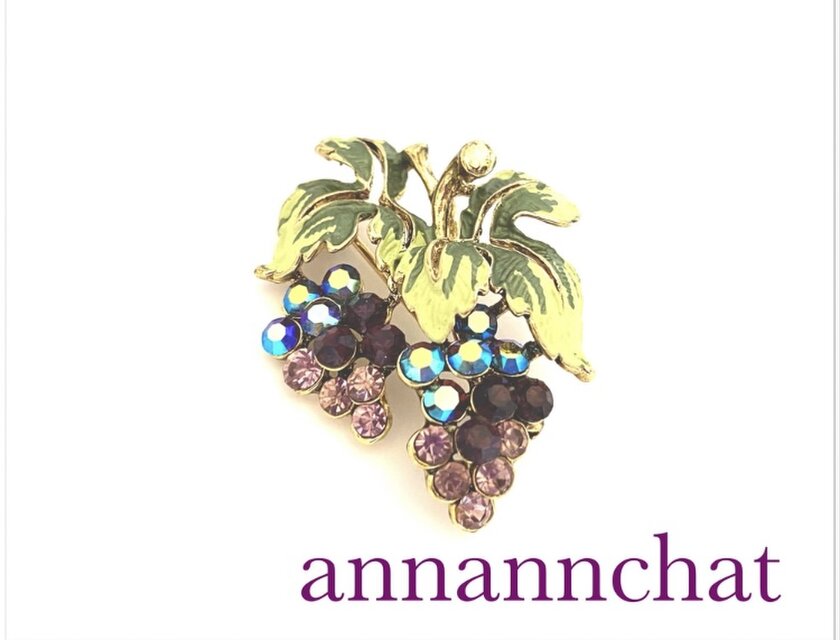 【アメリカ製　80年代　ビンテージ 　葡萄　ブドウ　の　ブローチ】秋　ソムリエ　ワイン
