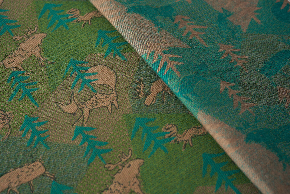 ジャガード生地　［北欧の動物 / Nordic Animals］深緑 オリジナルファブリック/Aneqdot