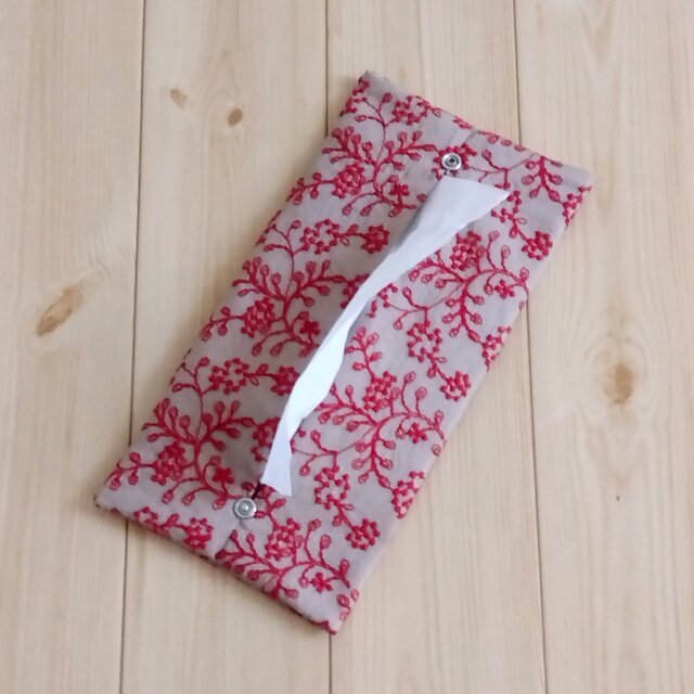 携帯ティッシュケース 花柄刺繍 BOXティッシュから詰替え