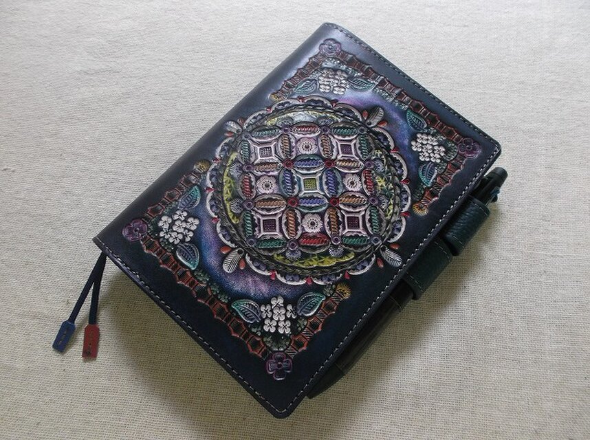 ほぼ日手帳対応　牛革文庫サイズ手帳カバー　刻印＆拭き染め　