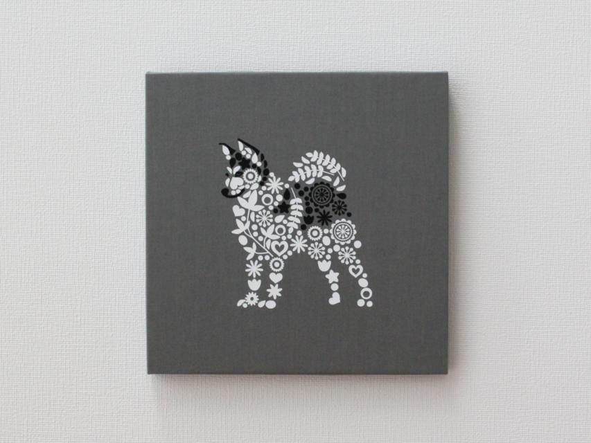 シベリアンハスキーのパネル M-760【10色】/白-黒 ファブリックパネル