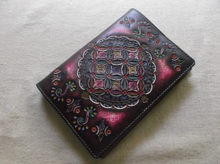 文庫サイズブックカバー 刻印、拭き染め 牛革