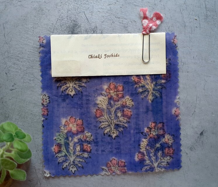 みつろうエコラップ 四角ミニ：ラベンダー 花柄<インド綿100％ ブロックプリント エコラップ エコ>