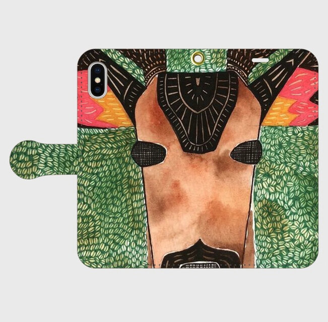 【鼻でたどる道｜シカエモン｜ニホンジカ｜帯あり手帳型iPhoneケース】