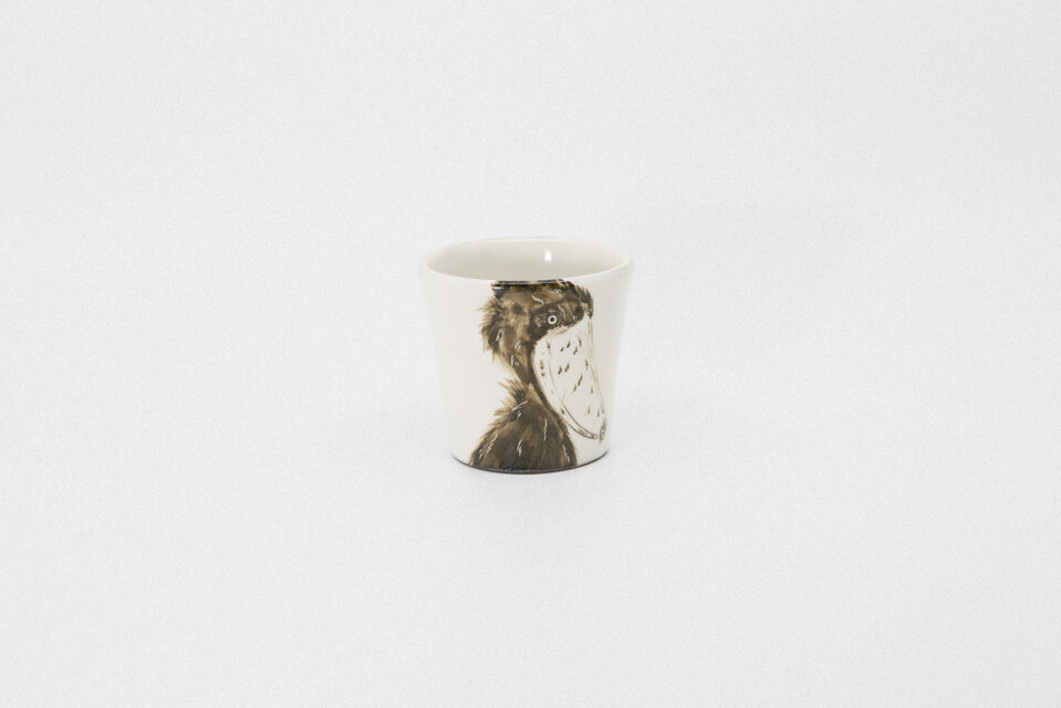 【粉引】蕎麦猪口　ハシビロコウ横