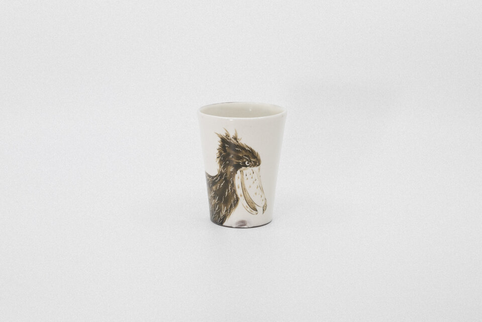 【粉引】フリーカップ　ハシビロコウ口開け