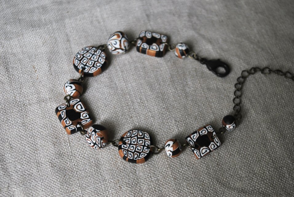 モノトーンぐるぐる柄ブレスレット　白黒G