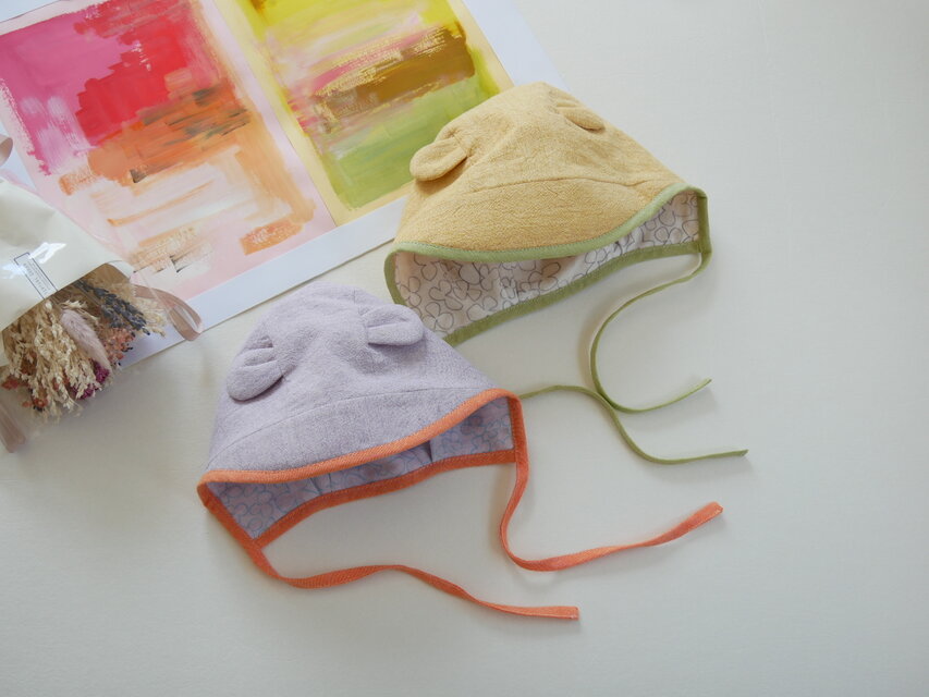 ベビー＆キッズ帽子　コットン耳付き配色ハット