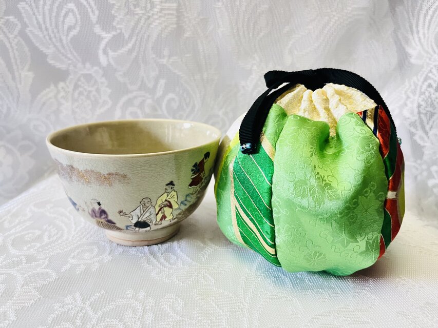 葵紋入茶碗陶器製 箱・巾着袋付きA410 茶碗袋 巾着 022 | iichi 日々の暮らしを心地よくするハンドメイドや