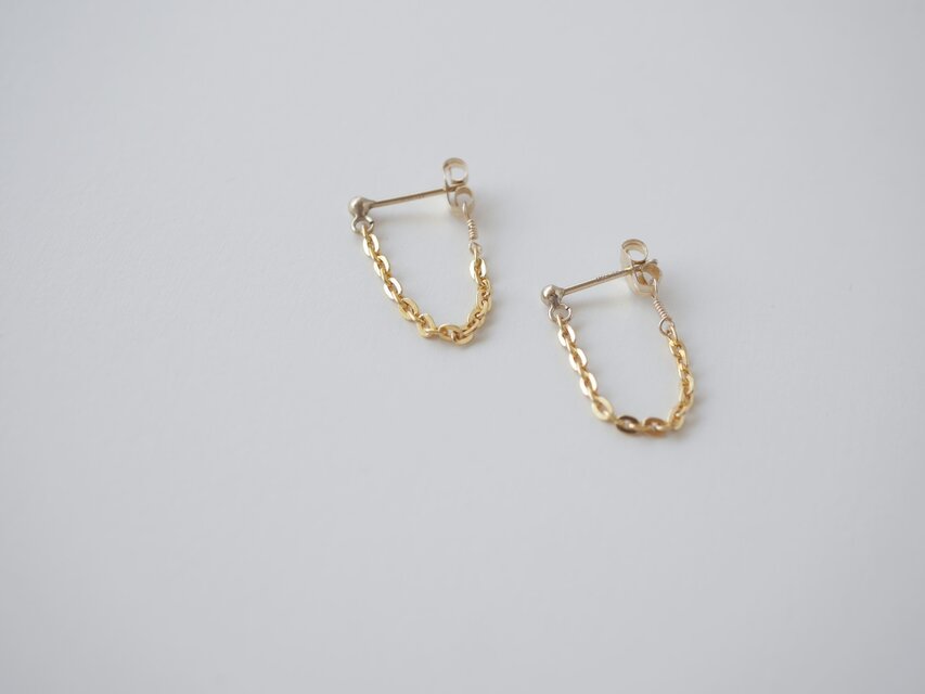 14kgf 華奢チェーンピアス キャッチ一体型 シンプル フープピアス
