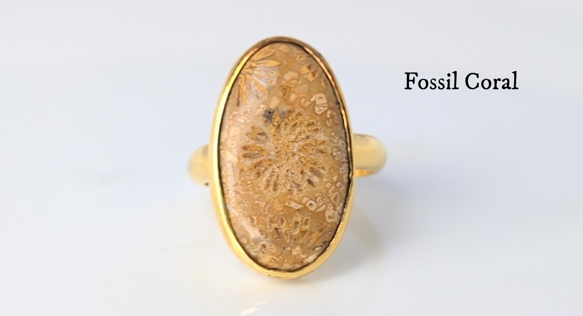 最新作★海の力を秘めた癒やの石「フォッシルコーラル」の世界でひとつの天然石リング