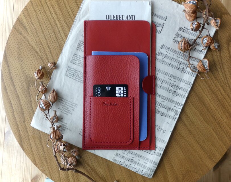 イタリア革のチケットホルダー／チケットケース／赤