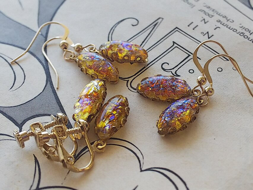 ヴィンテージ トパーズ／ドラゴンズブレス 14Kgfピアスまたは