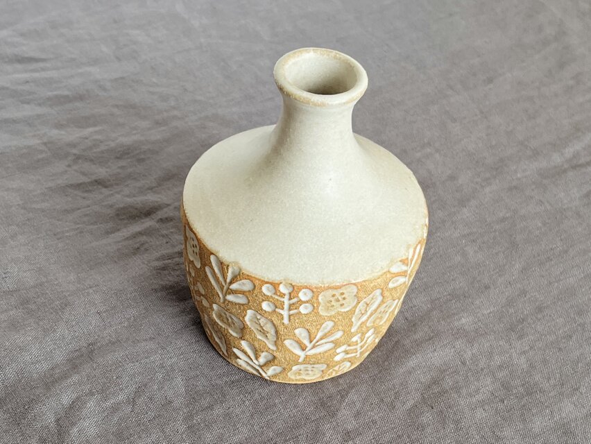 陶器の花瓶 一輪挿し 北欧ナチュラル 印花模様 フラワーベース