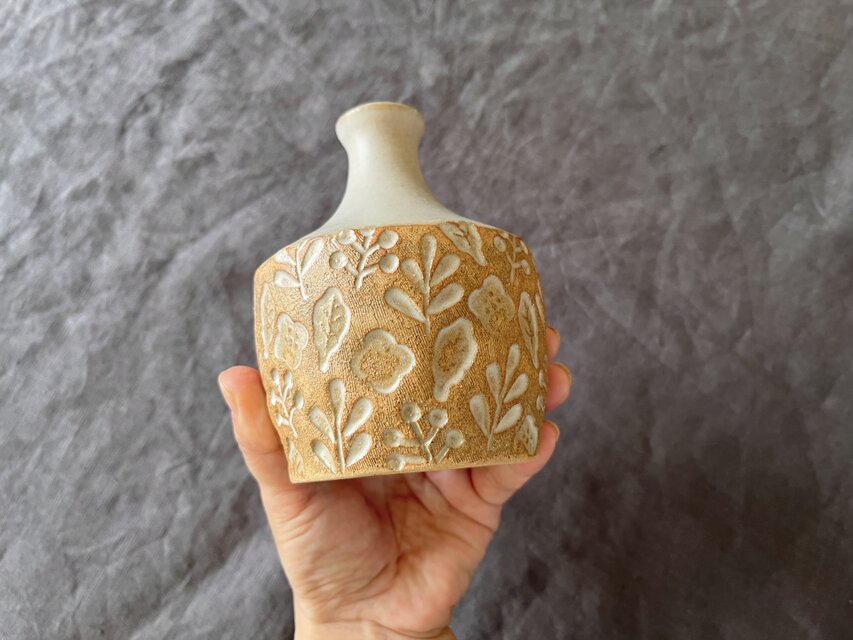 陶器の花瓶 一輪挿し 北欧ナチュラル 印花模様 フラワーベース