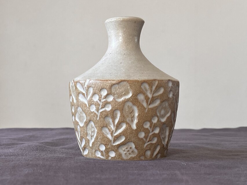 陶器の花瓶 一輪挿し 北欧ナチュラル 印花模様 フラワーベース