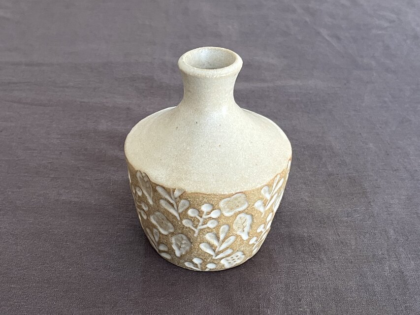 陶器の花瓶 一輪挿し 北欧ナチュラル 印花模様 フラワーベース