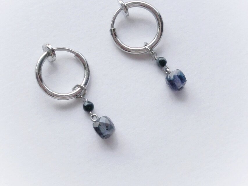 アイオライト / キューブドロップ·イヤリング(ピアス)