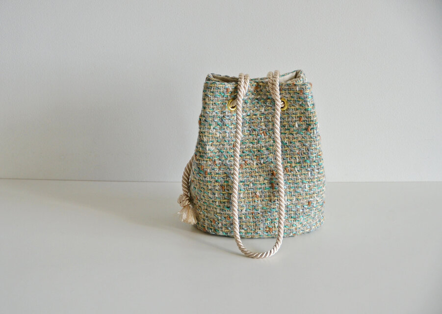 数量限定! ファンシーツイード  2way ポシェットマリンバッグ　マロンターコイズ   ミニショルダー　