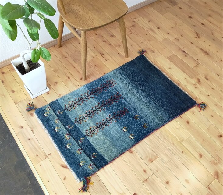 ペルシャ　ギャッベ　玄関マット　ラグ　97x60cm 　夜の風景　RJ13587s