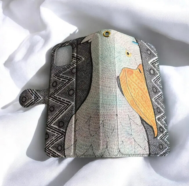 模様に包まれた静けさ｜ハシビロコウ・セフニアの帯ありiPhoneケース