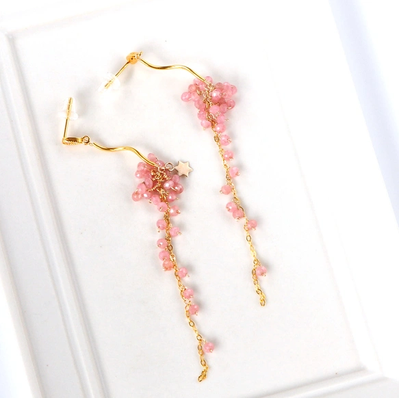 ピンクの夢色ロングピアス」インカローズスーパーロング14kgf | iichi