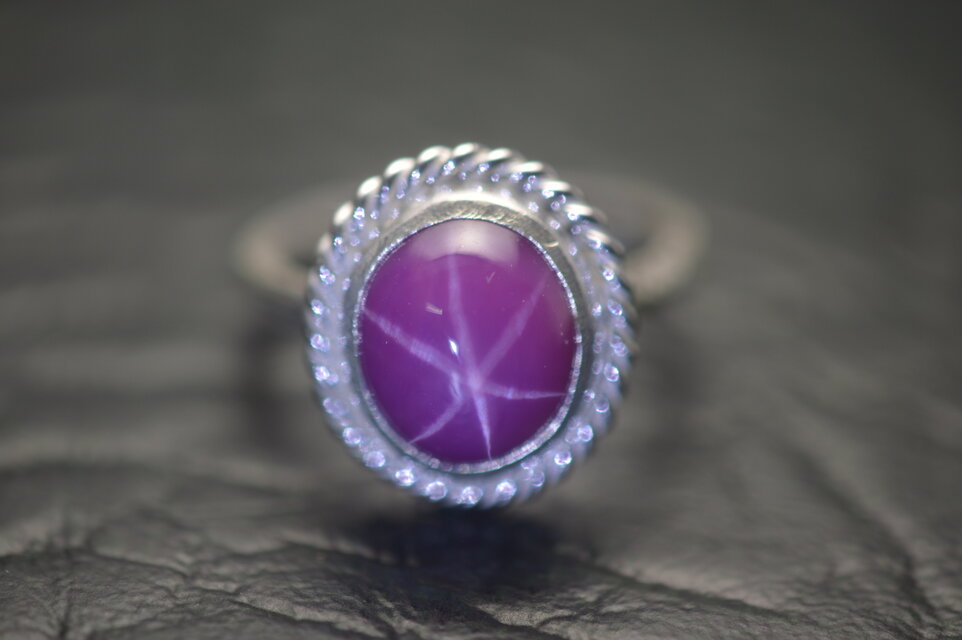 ロープ　リング　シルバー925　シンセティックスタールビー　5.51ct