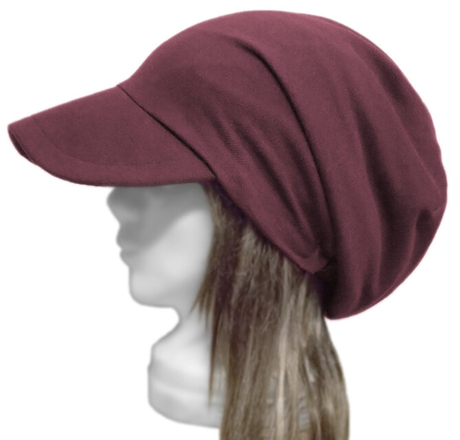 つば広ルーズキャスケット◆鹿の子織コットンニット／杢レッド系　◇ゆったりサイズ・紫外線対策・小顔効果・オールシーズン着用◇