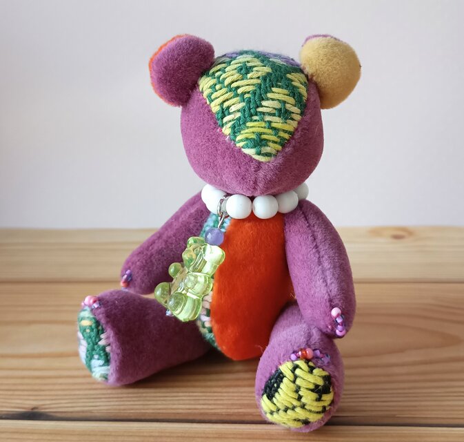 【北海道シリーズ】こぎん刺しのテディベアS 総刺しこぎんクマ　90年代4プラ