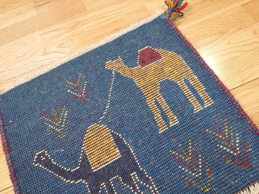 ペルシャ　アマレバフト　ミニマット　円形　40×40　藍色　馬　生命の木 ペルシャ アマレバフト ミニマット 円形 40×40 藍色 馬 生命の木