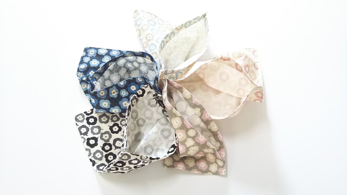 袋ハンカチ ダブルガーゼ  小花  約20cm角 5色組