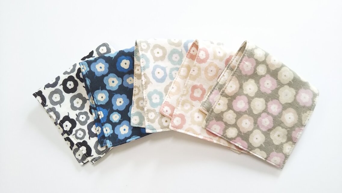 ハーフハンカチ  ダブルガーゼ  小花  5色組