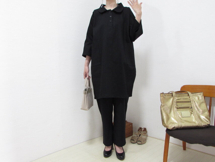 2865エレガントに包まれるブラックラグランワンピース