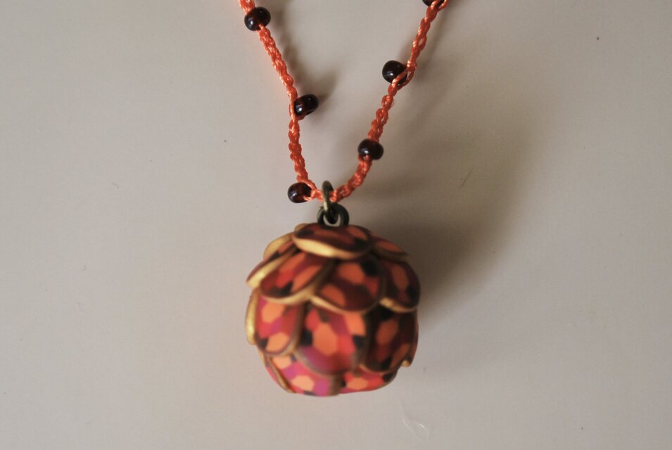 粒つぶビーズのぶつぶつネックレス　06 gold orange pink red cha