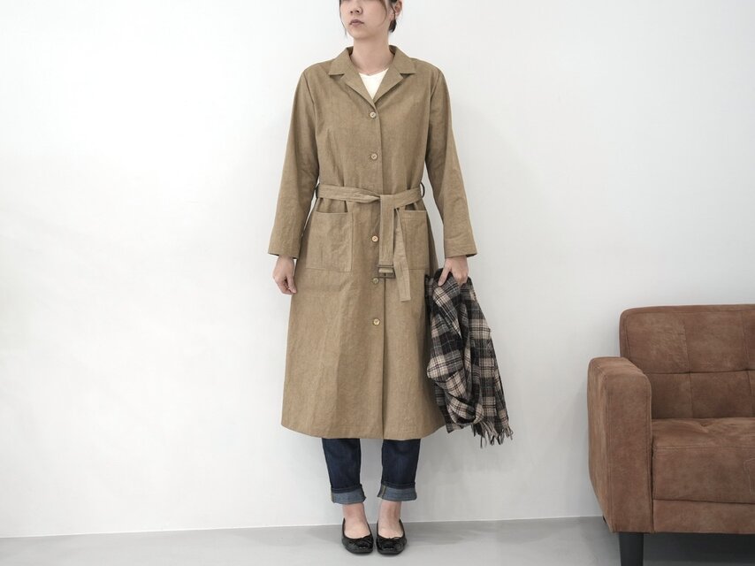 大人のための軽いナチュラルロングコート｜綿麻ウェザークロス｜カーキ