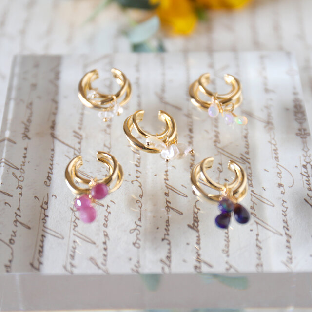 <5カラー展開> 三連の揺れるイヤーカフ（片耳用）  Niフリー  (#1286)