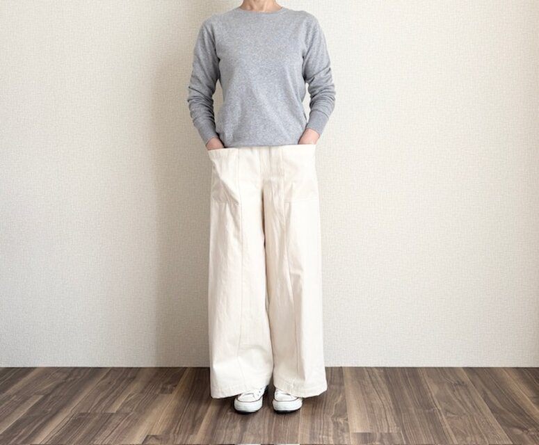 丈調整＊S ML 2L 3L ＊コットンシルクアウトポケットワイドパンツ＊キナリ