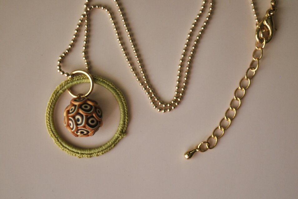 ボールチェーンネックレスまる　02　yellow×gold black kinari cha